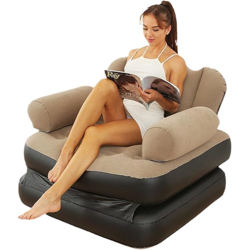 WYWY Aufblasbares Sofa,Klappbares, tragbares, aufblasbares Sofa – 5-in-1-Doppelsofa, Lazy-Schlafsofa, klappbarer Liegestuhl(Braun) von WYWY
