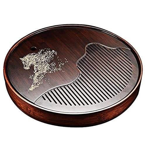 WYWY Bambus-Teeserviertablett mit Reservoir – kompaktes Design für Gongfu-Teezeremonie zu Hause oder im Teehaus (Durchmesser 38 cm) von WYWY