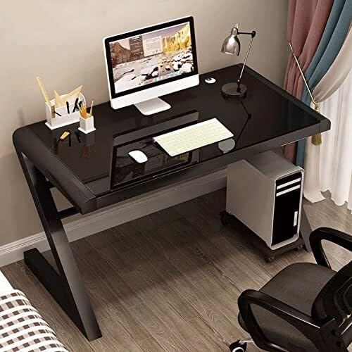WYWY Computertisch aus gehärtetem Glas mit Z-förmigem Metallrahmen – stabiles und modernes Design für Heimbüro, Arbeitszimmer oder Gaming (Noir, 119 cm) von WYWY