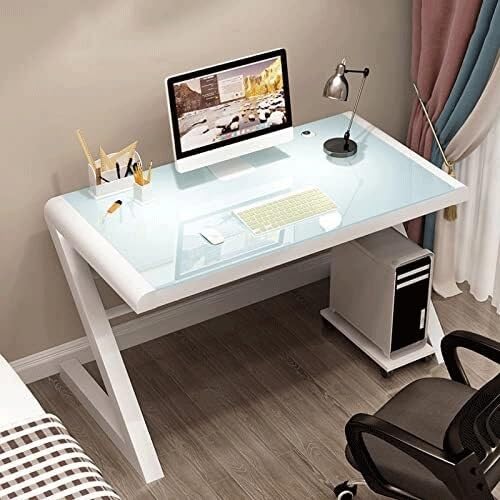 WYWY Computertisch aus gehärtetem Glas mit Z-förmigem Metallrahmen – stabiles und modernes Design für Heimbüro, Arbeitszimmer oder Gaming (blanko, 99 cm) von WYWY