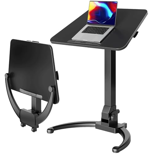 WYWY Faltbarer mobiler Stehpult, pneumatisch höhenverstellbarer rollender Laptop-Schreibtisch, tragbarer Arbeitsplatz mit 90° neigbarer Oberfläche, rutschfester Computerständer hält bis zu 10 kg(A) von WYWY