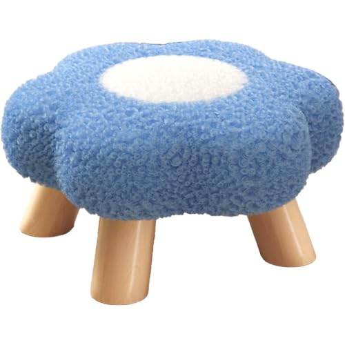 WYWY Hölzerner gepolsterter Fußschemel, Bequemes Kissen in Blumenform, Mehrzweck-Fußhocker, Kleiner Hocker für Schlafzimmer, Wohnung, Nachttisch, Veranda, Wohnzimmer(Blau,18cm) von WYWY