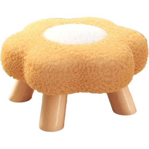 WYWY Hölzerner gepolsterter Fußschemel, Bequemes Kissen in Blumenform, Mehrzweck-Fußhocker, Kleiner Hocker für Schlafzimmer, Wohnung, Nachttisch, Veranda, Wohnzimmer(Gelb,22cm) von WYWY
