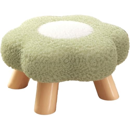 WYWY Hölzerner gepolsterter Fußschemel, Bequemes Kissen in Blumenform, Mehrzweck-Fußhocker, Kleiner Hocker für Schlafzimmer, Wohnung, Nachttisch, Veranda, Wohnzimmer(Grün,18cm) von WYWY