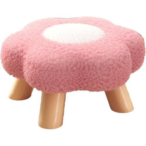 WYWY Hölzerner gepolsterter Fußschemel, Bequemes Kissen in Blumenform, Mehrzweck-Fußhocker, Kleiner Hocker für Schlafzimmer, Wohnung, Nachttisch, Veranda, Wohnzimmer(Rosa,18cm) von WYWY