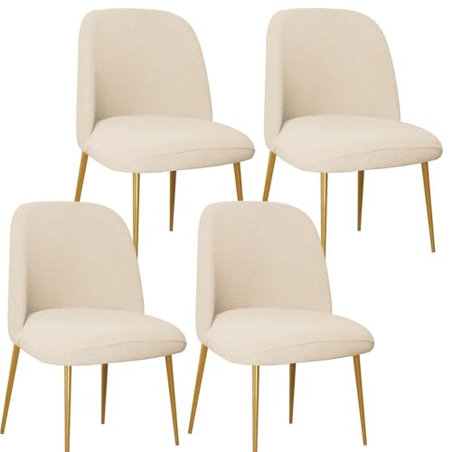 WYWY Moderner universeller, abnehmbarer, waschbarer Esszimmerstuhlbezug mit gebogener Rückenlehne, Beige, 4 Stück von WYWY