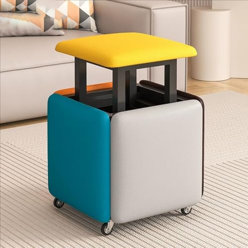 WYWY Stapelbarer PU-Ottomane mit Schwenkrollen, 5-in-1-Fußhocker aus PU-Leder, Ankleidehocker, Schminkhocker mit Metallrahmen für zu Hause(Colorful,35 * 35 * 35) von WYWY