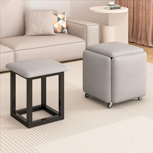 WYWY Stapelbarer PU-Ottomane mit Schwenkrollen, 5-in-1-Fußhocker aus PU-Leder, Ankleidehocker, Schminkhocker mit Metallrahmen für zu Hause(Gray,35 * 35 * 35) von WYWY