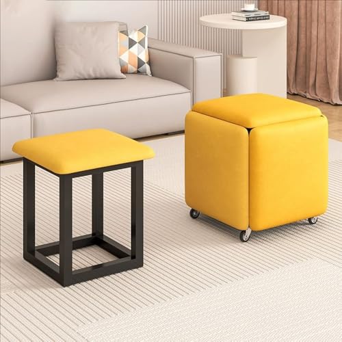 WYWY Stapelbarer PU-Ottomane mit Schwenkrollen, 5-in-1-Fußhocker aus PU-Leder, Ankleidehocker, Schminkhocker mit Metallrahmen für zu Hause(Yellow,45 * 45 * 45) von WYWY