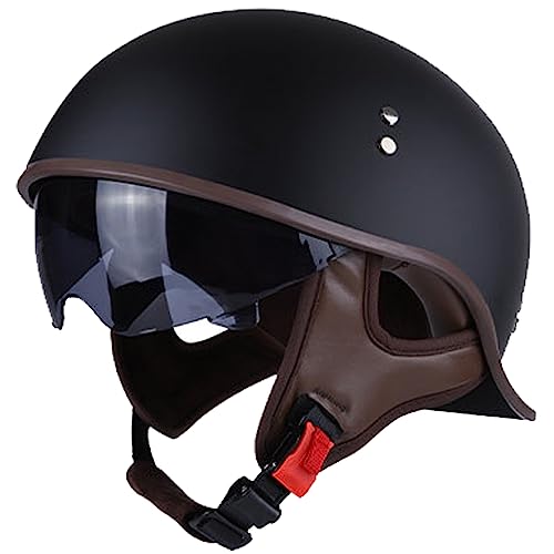 WYXAXNM Halbschalenhelm Brain-Cap Halbschale Jet-Helm Motorrad-Helm Roller-Helm Scooter-Helm Mofa-Helm DOT/ECE-Zulassung Retro Chopper Cruiser Helm mit Built-in Visier für Herren Damen,E-L(57~58cm) von WYXAXNM