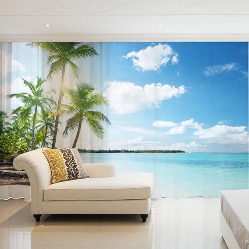 2er Set Sheer Voile Vorhang mit Ösen Transparente Gardine aus Voile Fenstervorhang-Sets Polyester Ösenschal Transparent Schlafzimmer Wohnzimmer 2 Stück x 132 Breite x 145cm Höhe Blauer Meerblick 2er Set Sheer Voile Vorhang mit Ösen Transparente Gardine aus Voile Fenstervorhang-Sets Polyester Ösenschal Transparent Schlafzimmer Wohnzimmer 2 Stück x 132 Breite x 145cm Höhe Blauer Meerblick von WYXWZ