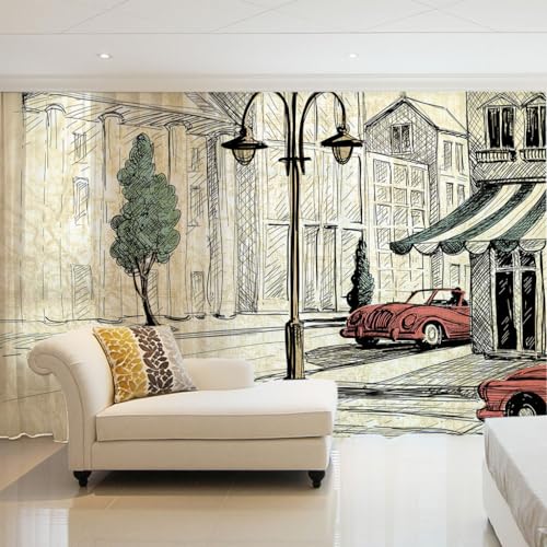 2er Set Sheer Voile Vorhang mit Ösen Transparente Gardine aus Voile Polyester Ösenschal Transparent Wohnzimmer Luftig Dekoschal für Schlafzimmer 2 Stück x 132 Breite x 215cm Höhe Abstrakt & Straße von WYXWZ