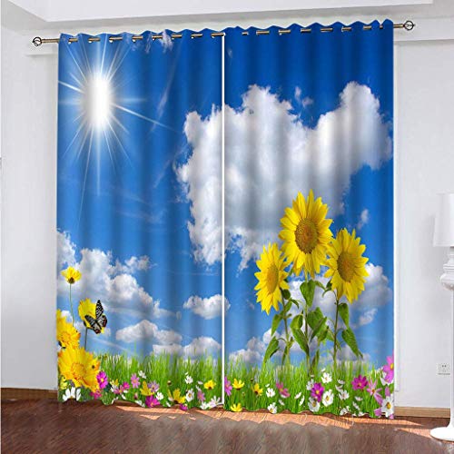Gardinen Blickdichte Lichtundurchlässige Vorhänge 2er Set Vorhänge Gegen Kälte Thermogardine Verdunkelungsvorhang Ösen Gardinen Verdunkelung 2 Stück x 140 Breite x 240 cm Höhe Blau & Sonnenblume Gardinen Blickdichte Lichtundurchlässige Vorhänge 2er Set Vorhänge Gegen Kälte Thermogardine Verdunkelungsvorhang Ösen Gardinen Verdunkelung 2 Stück x 140 Breite x 240 cm Höhe Blau & Sonnenblume von WYXWZ