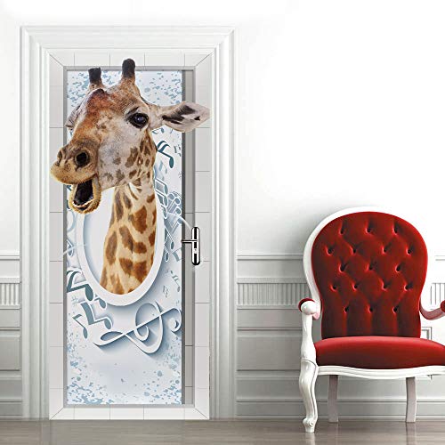 Tür Bekleben mit Türtapete Selbstklebend Türposter 3D Effekt Türaufkleber Fototapete Tür verschönern mit Türfolie Abziehen und Aufkleben Tür Sticker 90x205 cm Tier Giraffe von WYXWZ