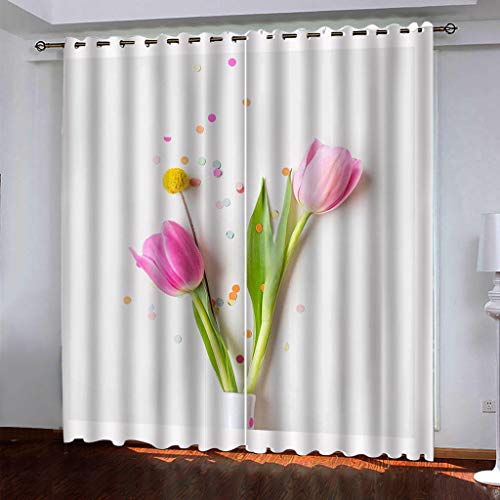 Verdunkelungsvorhänge Thermo Gardinen Blickdicht mit Ösen 3D 2er Set Akustik UV Schutz Vorhang Deko Wohnzimmer Schlafzimmer Kinderzimmer Jugendzimmer 2 Stück x 132 Breite x 200 cm Höhe Weiß & Tulpen Verdunkelungsvorhänge Thermo Gardinen Blickdicht mit Ösen 3D 2er Set Akustik UV Schutz Vorhang Deko Wohnzimmer Schlafzimmer Kinderzimmer Jugendzimmer 2 Stück x 132 Breite x 200 cm Höhe Weiß & Tulpen von WYXWZ