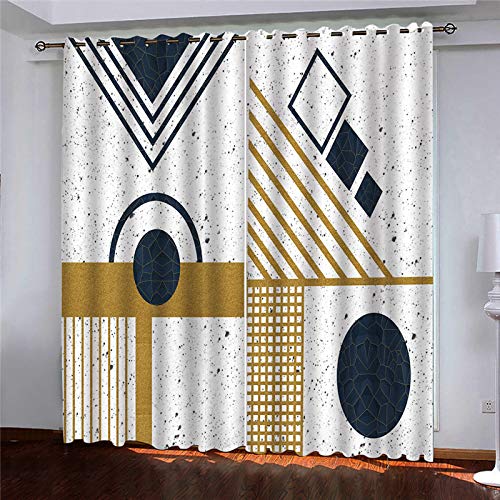 Verdunkelungsvorhänge Thermo Gardinen Blickdicht mit Ösen 3D 2er Set Akustik UV Schutz Vorhang Deko Wohnzimmer Schlafzimmer Kinderzimmer Jugendzimmer 2 x 132 B x 200 cm H Weiß & Geometrische Muster von WYXWZ