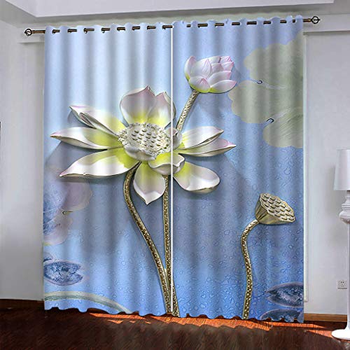 Verdunkelungsvorhänge Thermo Gardinen Blickdicht mit Ösen 3D 2er set Akustik UV Schutz Vorhang Deko Wohnzimmer Schlafzimmer Kinderzimmer Jugendzimmer 2 Stück x 132 Breite x 200 cm Höhe Blau & Lotus Verdunkelungsvorhänge Thermo Gardinen Blickdicht mit Ösen 3D 2er set Akustik UV Schutz Vorhang Deko Wohnzimmer Schlafzimmer Kinderzimmer Jugendzimmer 2 Stück x 132 Breite x 200 cm Höhe Blau & Lotus von WYXWZ