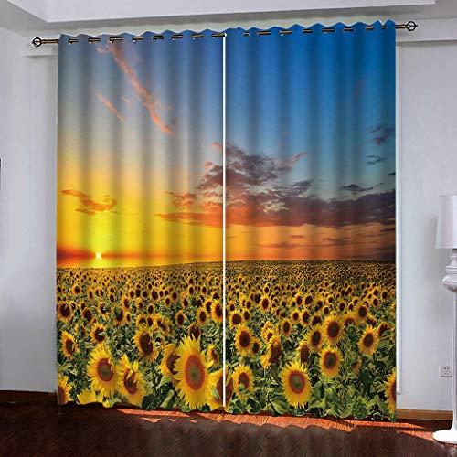 Verdunkelungsvorhänge Thermo Gardinen Blickdicht mit Ösen 3D 2er set Akustik UV Schutz Vorhang Deko Wohnzimmer Schlafzimmer Kinderzimmer Jugendzimmer 2 Stück x 140 Breite x 240 cm Höhe Sonnenblume von WYXWZ