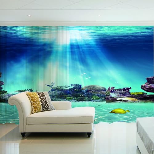WYXWZ 2er Set Sheer Voile Vorhang mit Ösen Transparente Gardine aus Voile Polyester Ösenschal Transparent Wohnzimmer Luftig Dekoschal für Schlafzimmer 2 Stück x 132 Breite x 215cm Höhe Blaues Meer von WYXWZ