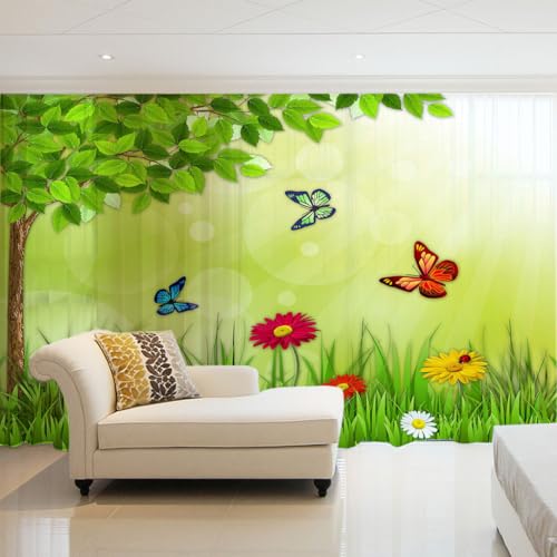 WYXWZ 2er Set Voile Vorhang Sheer Vorhang mit Ösen Transparente Textur Gardine Ösenschal Fensterschal Gardinenschals 2 Stück x 140 Breite x 245cm Höhe Grün & Schmetterling WYXWZ 2er Set Voile Vorhang Sheer Vorhang mit Ösen Transparente Textur Gardine Ösenschal Fensterschal Gardinenschals 2 Stück x 140 Breite x 245cm Höhe Grün & Schmetterling von WYXWZ