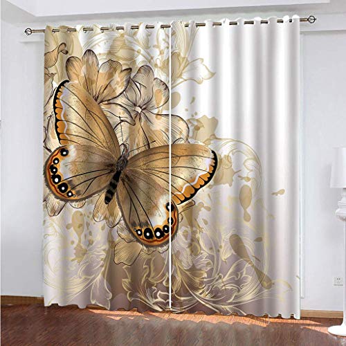 WYXWZ Gardinen Vorhang Blickdicht Ösen Fenster Verdunkelungsvorhang Lichtundurchlässige Ösenvorhang UV Schutz für Schlafzimmer Geräuschreduzierung 2er Set, 2 Stück x 140 B x 160 cm H Schmetterling von WYXWZ