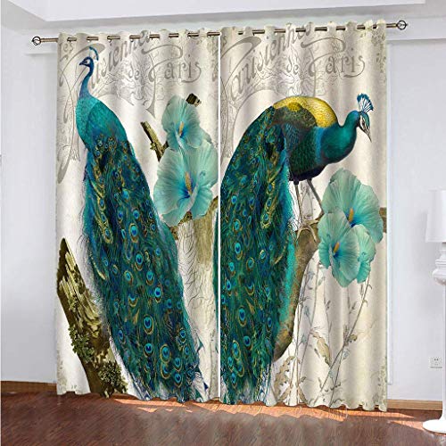 WYXWZ Gardinen Vorhang Blickdicht Ösen Fenster Verdunkelungsvorhang Lichtundurchlässige Ösenvorhang UV Schutz für Schlafzimmer Geräuschreduzierung 2er Set, 2 Stück x 140 B x 160 cm H Pfau von WYXWZ