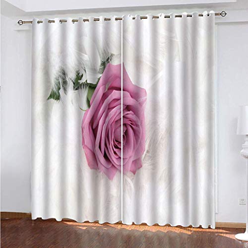 WYXWZ Gardinen Vorhang Blickdicht Ösen Fenster Verdunkelungsvorhang Lichtundurchlässige Ösenvorhang UV Schutz für Schlafzimmer Geräuschreduzierung 2er Set, 2 Stück x 140 B x 160 cm H Rosa Rose Blume von WYXWZ
