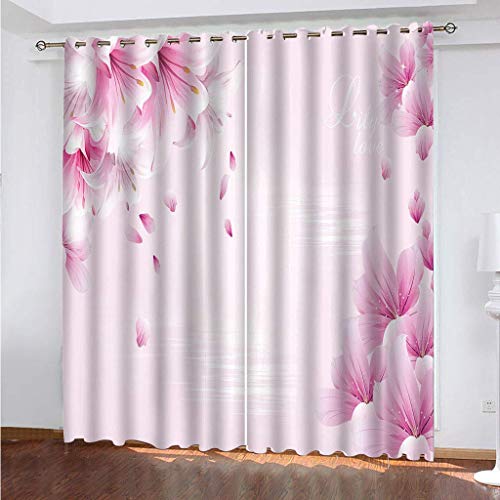 WYXWZ Verdunkelungsvorhänge Thermo Gardinen Blickdicht mit Ösen 3D 2er Set Akustik UV Schutz Vorhang Deko Wohnzimmer Schlafzimmer Kinderzimmer Jugendzimmer 2 Stück x 168 B x 229 cm H Rosa Blumen von WYXWZ