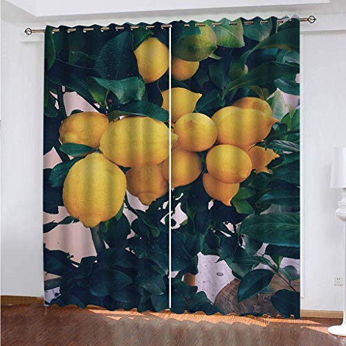 WYXWZ Verdunkelungsvorhänge Thermo Gardinen Blickdicht mit Ösen 3D 2er Set Akustik UV Schutz Vorhang Deko Wohnzimmer Schlafzimmer Kinderzimmer Jugendzimmer 2 Stück x 168 B x 229 cm H Zitrone von WYXWZ