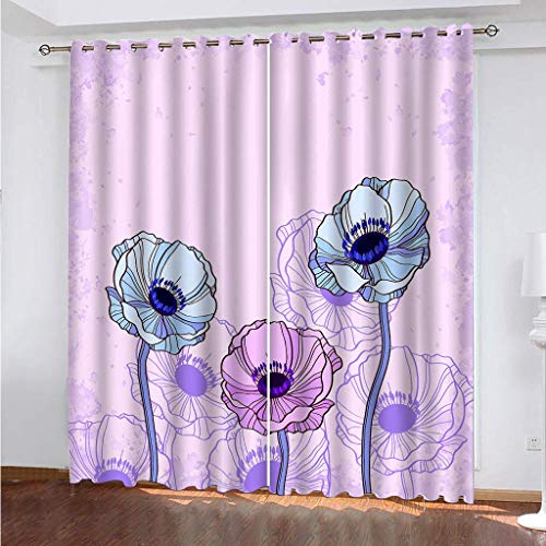 WYXWZ Verdunklungsvorhänge Gardinen Blickdichte Vorhänge 3D Schlafzimmer Ösen Thermo Vorhang Kälteschutz Blackout Curtain Verdunkelung 2er Set, 2 Stück x 140 Breite x 245 cm Höhe Lila&Elegante Blume von WYXWZ