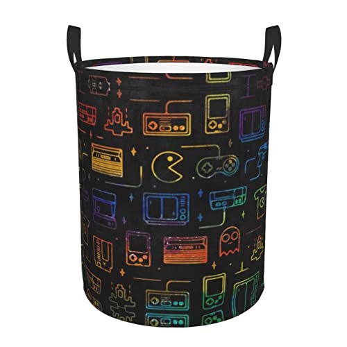 Game Video Gaming Pattern Round Single Layer Laundry Hamper - Waterproof Oxford Fabric With Full-Surface Printing, PE-Rahmen & Dual Handles For Kitchen, Bathroom, Car, And Multi-Scenario Storage von WYYDPPLK