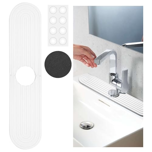 WYYFXY® 1 Stück Wasserhahn Abtropfmatte Kieselgur Wasserhahn Spritzschutz 45×10×0,9cm Drainagematte Spüle Weiß Wasserhahnmatte für Küche, Badezimmer von WYYFXY