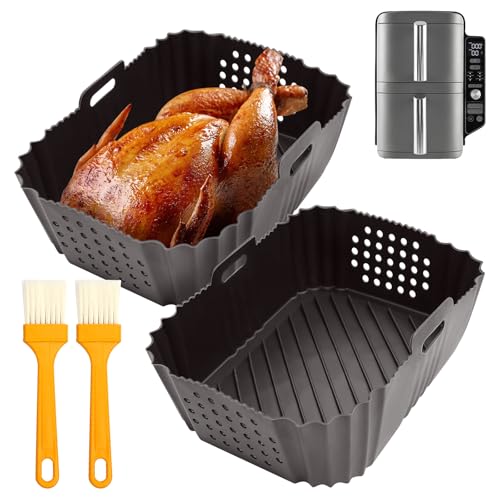 WYYFXY® 2 Stück Airfryer Silikonform Heißluftfritteuse Zubehör für Ninja SL401 SL400, 19 × 14 × 8cm Air Fryer Silikonform Wiederverwendbar Airfryer Zubehör mit 2 Backpinsel (Grau) von WYYFXY