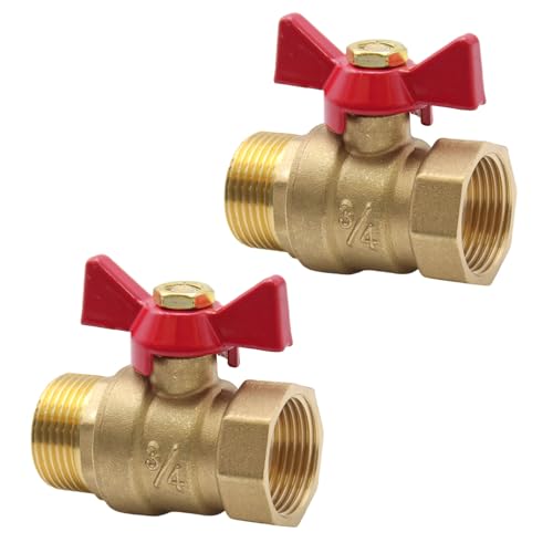 WYYFXY® 2 Stück Messing Kugelhahn 3/4 Zoll mit Rotem Flügelgriff Absperrhahn Messing Absperrventil 3/4" Aussengewinde/Innengewinde Kugelventil für Wasserleitungen Wasserhahn Tanks von WYYFXY