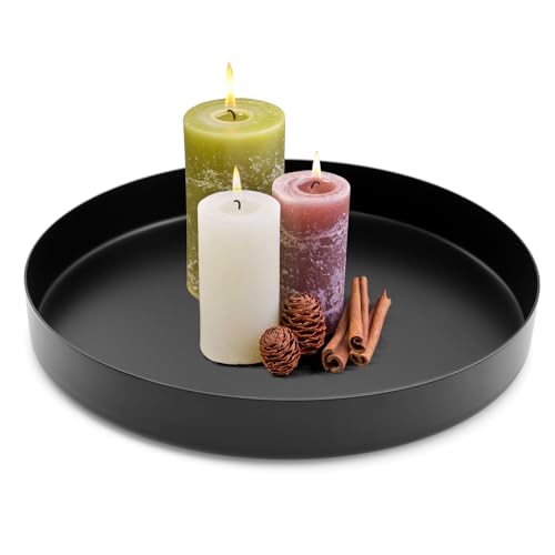 WYYFXY® Deko Tablett Rund Dekoteller Schwarz Dekotablett 20cm Tablett Metall Serviertablett Rund Decorative Tray für Couchtisch, Esstisch, Schlafzimmer, Wohnzimmer, Hotel von WYYFXY