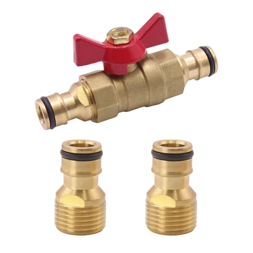 WYYFXY® Rotem Flügelgriff Kugelhahn 1/2 Zoll Innengewinde Absperrventil Messing Regulierventil mit 2 Stück Gartenschlauch Anschluss für Wasserleitungen Wasserhahn Tanks (1+2) von WYYFXY