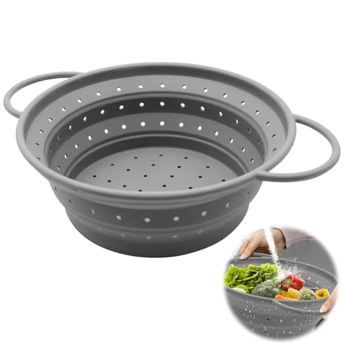 WYYFXY® Sieb Faltbar Silikon, Nudelsieb Faltbar 26cm Abtropfsieb Silikon Groß Pasta Strainer Spülmaschinenfest für Abtropfen von Nudeln, Obst, Gemüse (Grau) von WYYFXY