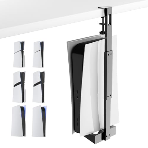 Vertikale Unter-Tisch-Halterung für PS5/PS5 Slim/PS5 Pro, bohrfreie Metall-PS5-Halterung mit Tischklemme, Unter-Tisch-Aufbewahrungsset kompatibel mit Disc- und Digital-Editionen von WYYHAA