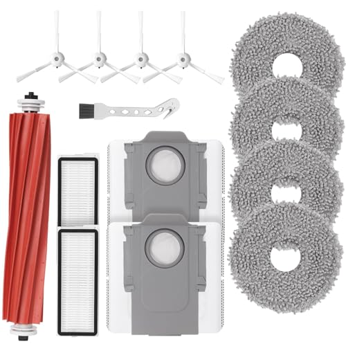 14 Stück Wischtücher Ersatzteile, Wischmopp Ersatzzubehör Set, für Roborock Qrevo Plus/QRevo MaxV/QRevo Pro, 1 Multi Surface Gummibürste, 4 Mop Pads, 2 Sieb, 4 Seitenbürsten, 2 Staubsaugerbeutel von WYYHQO