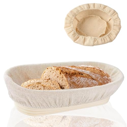 Gärkörbchen Oval, Gärkorb für Reben, Handgefertigter Rattan Fermentationskorb, Handgemacht Rattan Brotkorb mit Leineneinlage, Gärkörbe mit Einlagen, Verwendet für Professionelle und Private Bäcker von WYYHQO