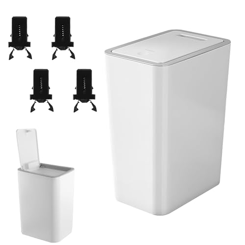 Mülleimer Bad, 10L Abfalleimer aus Kunststoff, Rechteckiger Mülleimer mit 4 Karabinern, Push Kitchen Bin mit Pop Up Deckel für Küche, Druckknopf Abfalleimer, für Badezimmer, Toilette, Küche(Weiß) Mülleimer Bad, 10L Abfalleimer aus Kunststoff, Rechteckiger Mülleimer mit 4 Karabinern, Push Kitchen Bin mit Pop Up Deckel für Küche, Druckknopf Abfalleimer, für Badezimmer, Toilette, Küche(Weiß) von WYYHQO