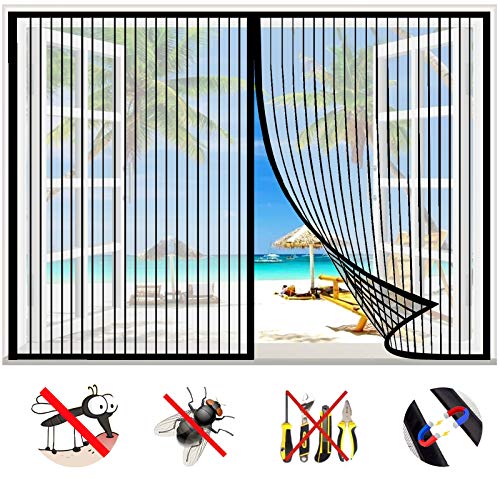 Magnet Fliegengitter Fenster Insektenschutz, Automatisches Schließen Magnetisches Moskitonetz, Ohne Bohren Klebmontage, für Flure Türen Windows-Black a|| 47x80inch(120x205cm) von WYYL