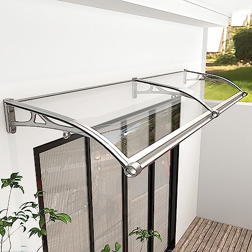 Aluminium Vordach Haustür Überdachung, Haustürdach Überdachung Türdach Pultbogenvordach, Polycarbonat Rundbogenvordach, Beidseitiger Abfluss,für Balkon-Traufe-Garten 100x320cm/39 x126 A von WYZCHDM