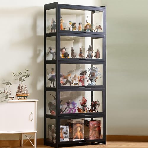 Vitrine mit AcryltüR, Sammlervitrine Stehend Standvitrine Glasvitrine, Curio-SchräNke, Vitrinenschrank Eckvitrine Glasvitrine Standvitrine, Großer Kapazität Klare Regal Vitrine 70cm Fivefloors von WYZCHDM