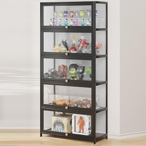 WYZCHDM Vitrine mit AcryltüR, Curio-Schrank, Sammlervitrine Stehend Standvitrine Glasvitrine, Curio-SchräNke, Vitrinenschrank Eckvitrine Glasvitrine Standvitrine, Klare Regal Vitrine 80cm 5floors von WYZCHDM