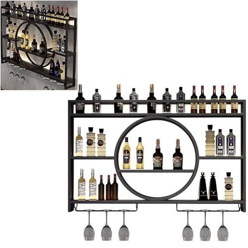 Wand Weinflaschenhalter, Weinregal mit Glashalter, Metall Weinregale mit Wandbefestigung, Weinflaschenregale für KücheEsszimmer Bar, Hängenden Regal, Multi Functional Wine Storage Display Rack von WYZCHDM