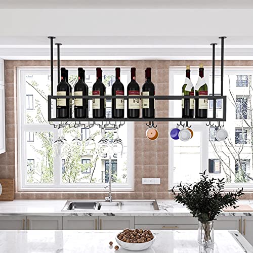 WYZDCP Weinregale mit Glashalte Deckenregal Hängend Metallflasche Rack Weinspeicherhalter, Floating Wine Shelf Metall Deckenanzeige Weinregal mit Stemware-Glas Dekorationhalter für Küchenbar von WYZDCP