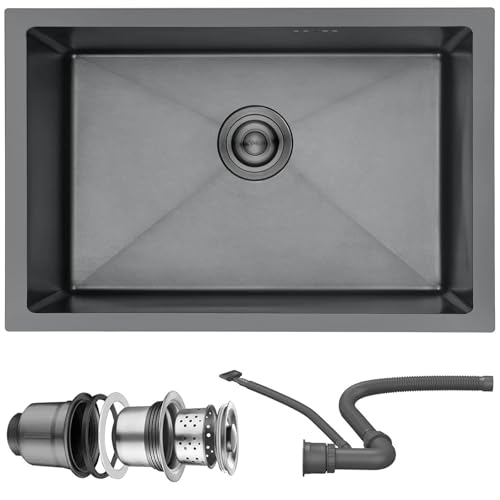 1 Becken Edelstahlspüle, Küchenspüle Mit Ablaufgarnitur, Kleines Einzelbecken Für Küche, Bar, Pub, Mini-Waschbecken, Unterbau- Oder Aufputzmontage(Schwarz,75x45cm) von WYZSIINK