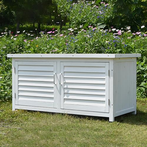 Großer Gartenschuppen Aus Holz – Effizienter Organizer Für Werkzeuge Und Zubehör | Wetterfeste Und Sichere Aufbewahrungslösung Für Terrasse Und Garten Für Gartengeräte, Kissen, Polster(Weiß,A) von WYZSIINK