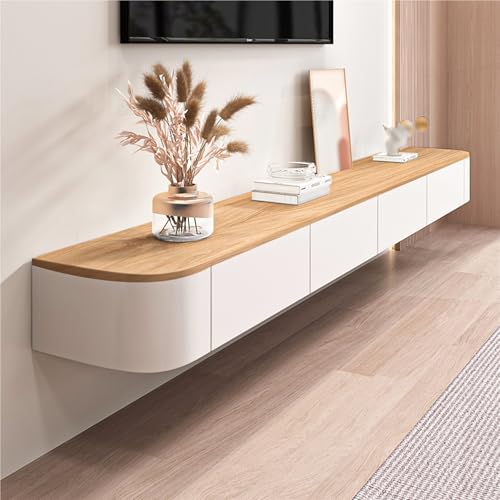 WYZSIINK 140 cm lang Holzfarbe TV Board hängend,TV Lowboard mit 2 Schubladen 1 Klappen,Hängeboard Schwebend,für Schlafzimmer und Büro von WYZSIINK